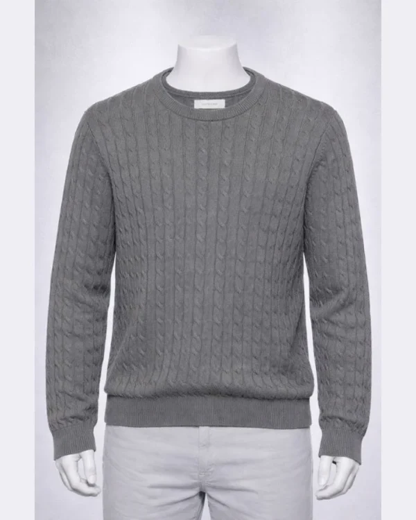 JACK & JONES Men Grey Cable Knit Sweater