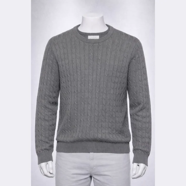 JACK & JONES Men Grey Cable Knit Sweater