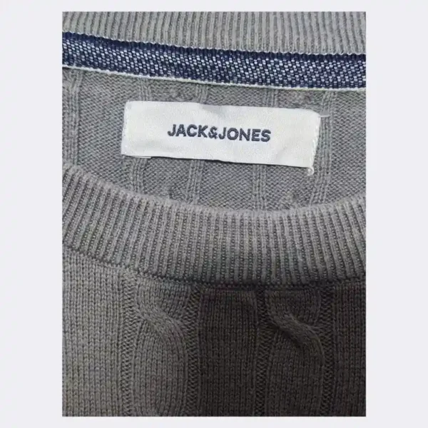 JACK & JONES Men's Grey Cable Knit Sweater – Size Large - Image 4