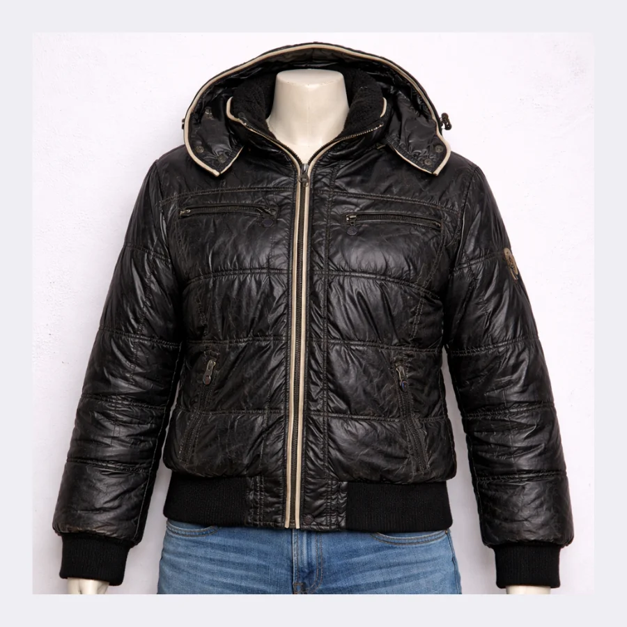 S4242 (1) MONCLER Shiny Black Hooded Jacket