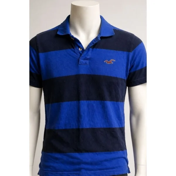 Hollister Blue Striped Polo Shirt Size XL - Image 3